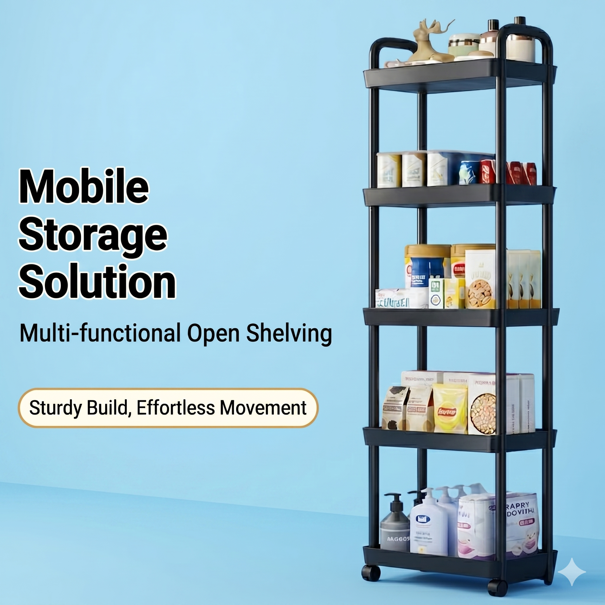 Space-Saving 5-Tier Rolling Storage Unit